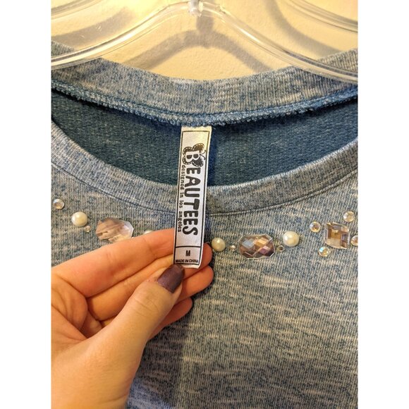 Girls Beautees Layered Blue Sweater Top Rhinestone Ruffle Lace Fairy Sz M - Picture 5 of 7